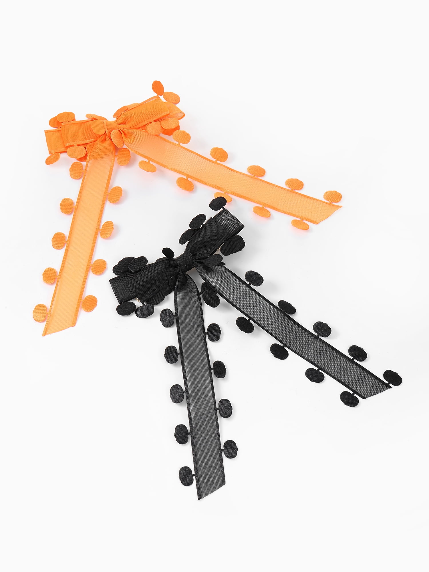 Way to Celebrate Halloween Women's Pumpkin Ribbon Bow Hair Clip Set, Black and Orange, 2 Pieces, Alligator Clip