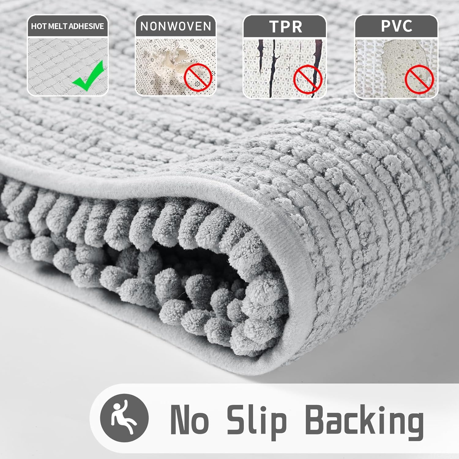 Luxury Bathroom Rug Mat 24x17, Extra Soft & Absorbent Bath Rugs, Non-Slip Plush Shaggy Bath Carpet, Machine Wash Dry, Bath Mats for Bathroom Floor, Tub and Shower, Silver