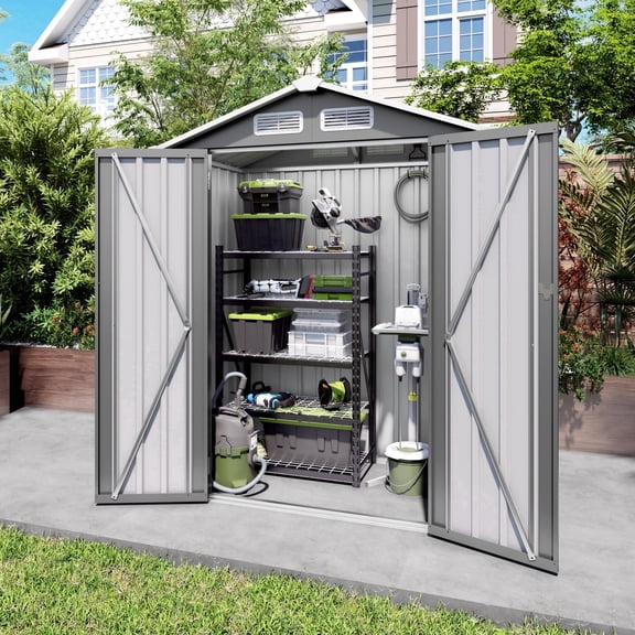 Easmvetaln 5x3x6FT Metal Sheds & Outdoor Storage, Tool Shed for Patio Backyard Garden (Gray)