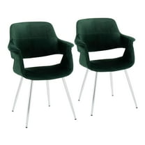 LumiSource Chrome Metal, Green Velvet Vintage Flair Chair - Set of 2