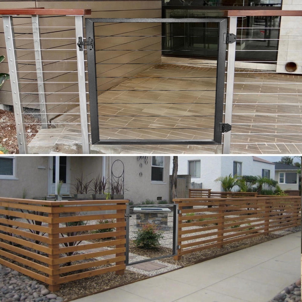 Metal Frame Outdoor Carbon Steel Railing Gate 36"x23" with Cable Design for Seaside Areas(Black)