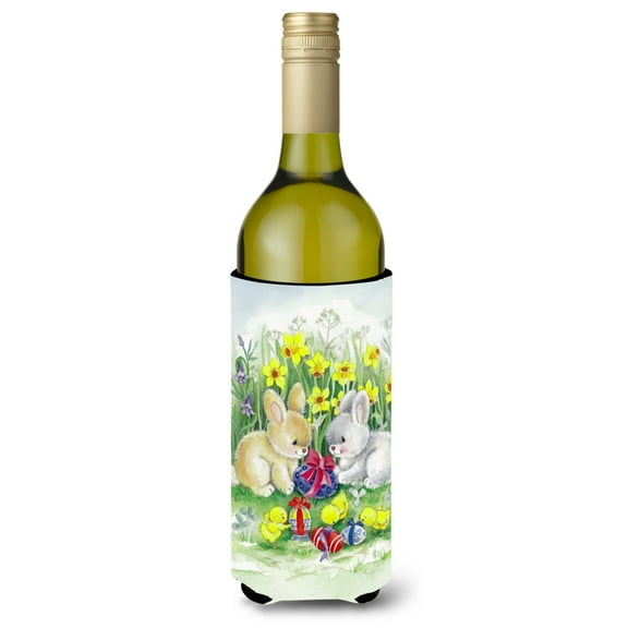 Carolines Treasures APH0684LITERK Easter Bunnies with Eggs Wine Bottle Beverge Insulator Hugger Wine Bottle multicolor