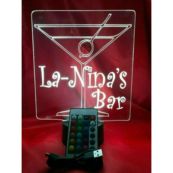 Bar Up Night Light Up Lamp LED Free Engraved Custom Name Personalized Home Custom Cocktail Martini Glass Sign Table Lamp, with Remote, 16 Color Options, Dimmer, It's Wow, Great Gift