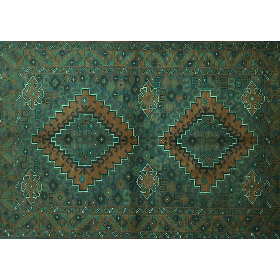 Ahgly Company Machine Washable Indoor Rectangle Persian Turquoise Blue Traditional Area Rugs, 5' x 7'