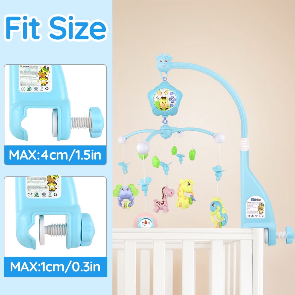 Baby Crib Mobile with Remote Control, Music, Star Planet Projector, 360° Rotation -  Musical Baby Mobile with Detachable Chewable Rattles & Teethers