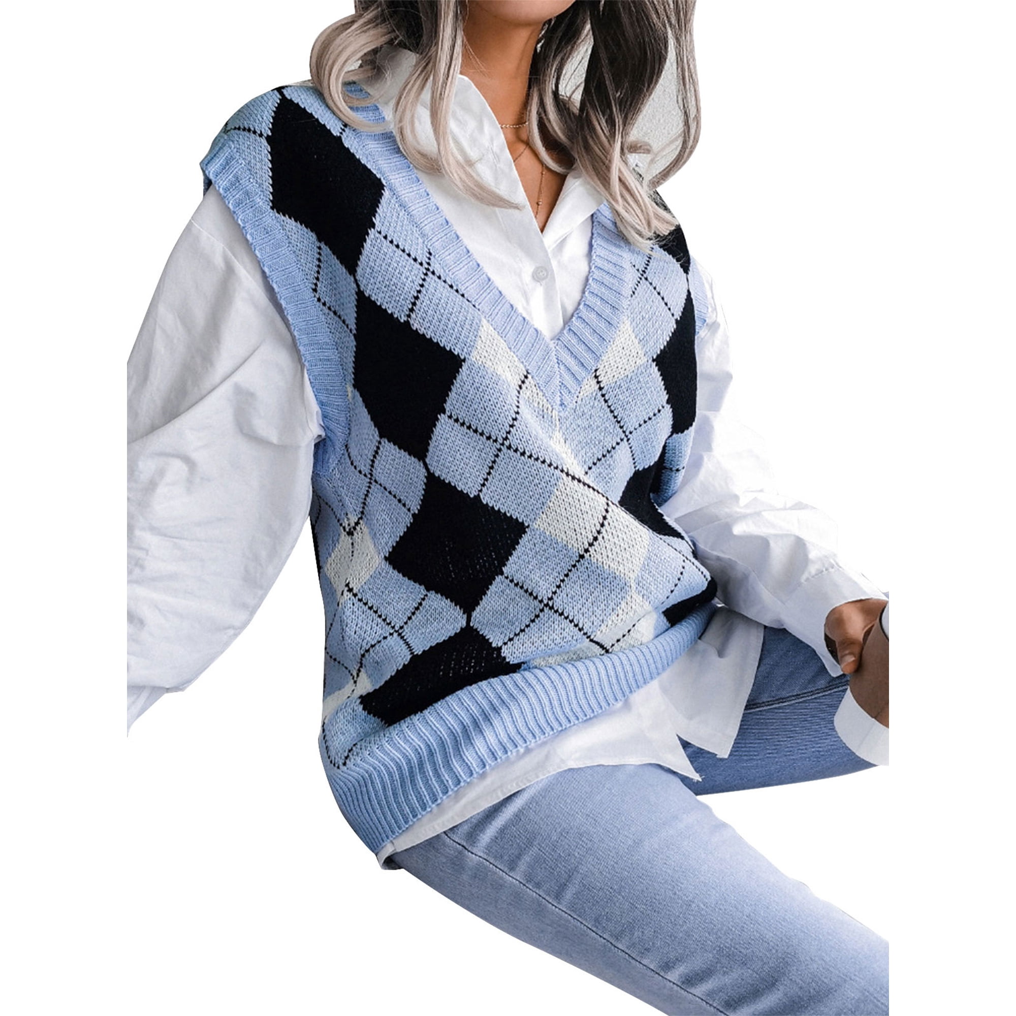 xiaxaixu Gilet en Tricot à Blocs de Couleur pour Femmes, Motif