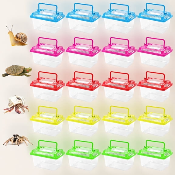 20 Pack Small Plastic Reptile Tarantula Enclosure with Ventilation Lid and Handle, Breeding Box for Lizard Hermit Crab, 5.1x3.5x3.5 In, Multi-Color