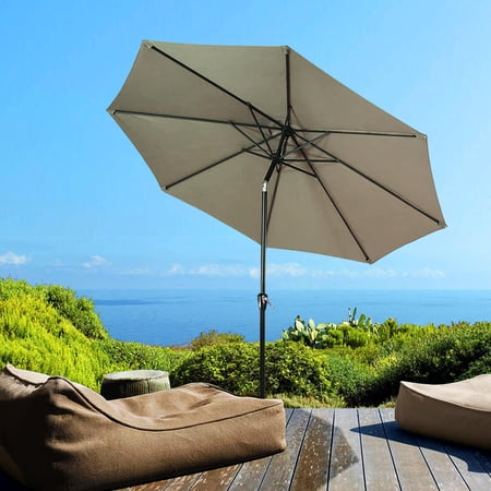 9 Ft Patio Umbrella With Tilt And Crank Outdoor Market Parasol Sun Shelter Table Umbrella With 8 Sturdy Ribs Tan Walmart Canada