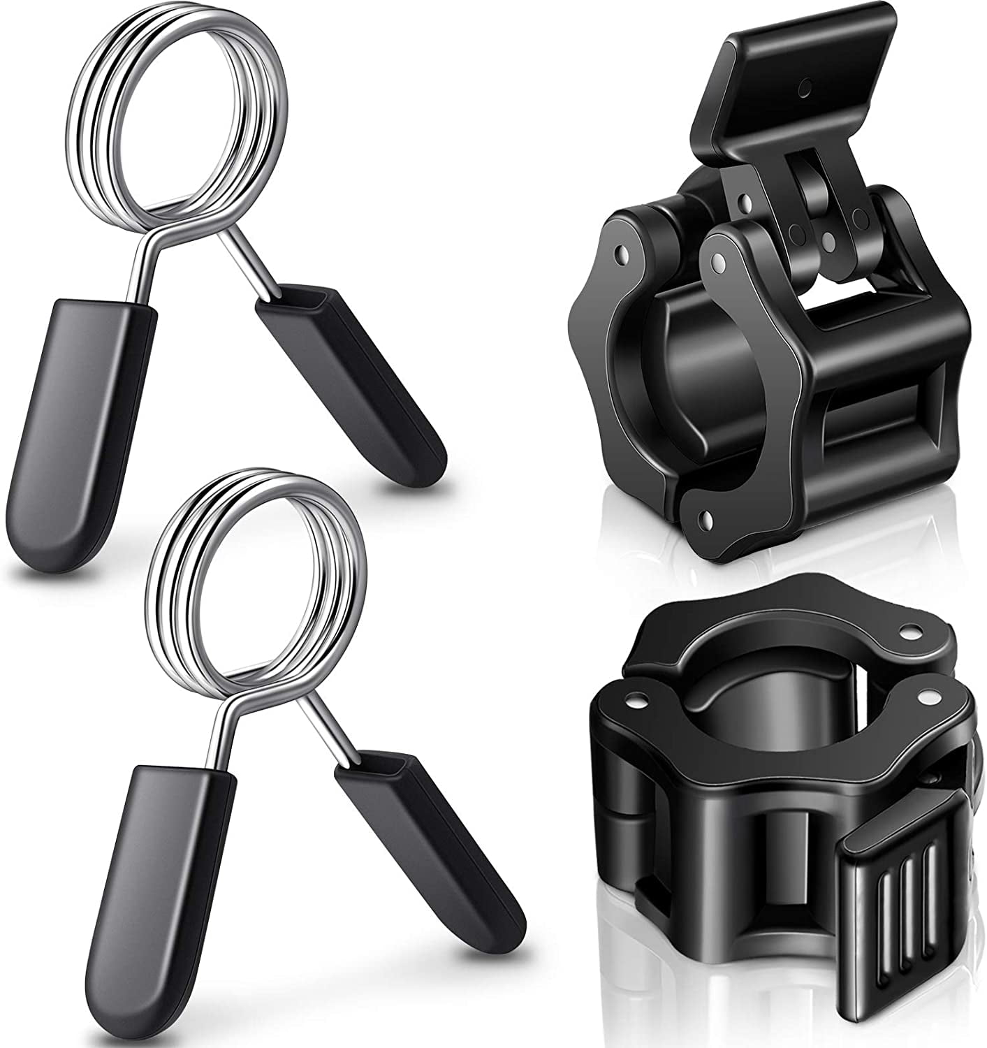 2 Pieces Spring Collar Clips Dumbbell Lock Clips and 2 Pieces Barbell Collars Barbell Clamps for Barbell Gym Equipment Workout Strength Training Weightlifting 1.1 Inch/ 28 mm, Black 