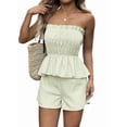 thumbnail image 2 of Women'S 2 Piece Striped Shirred Ruffle Strapless Bandeau Tops and Shorts Set Green L, 2 of 8
