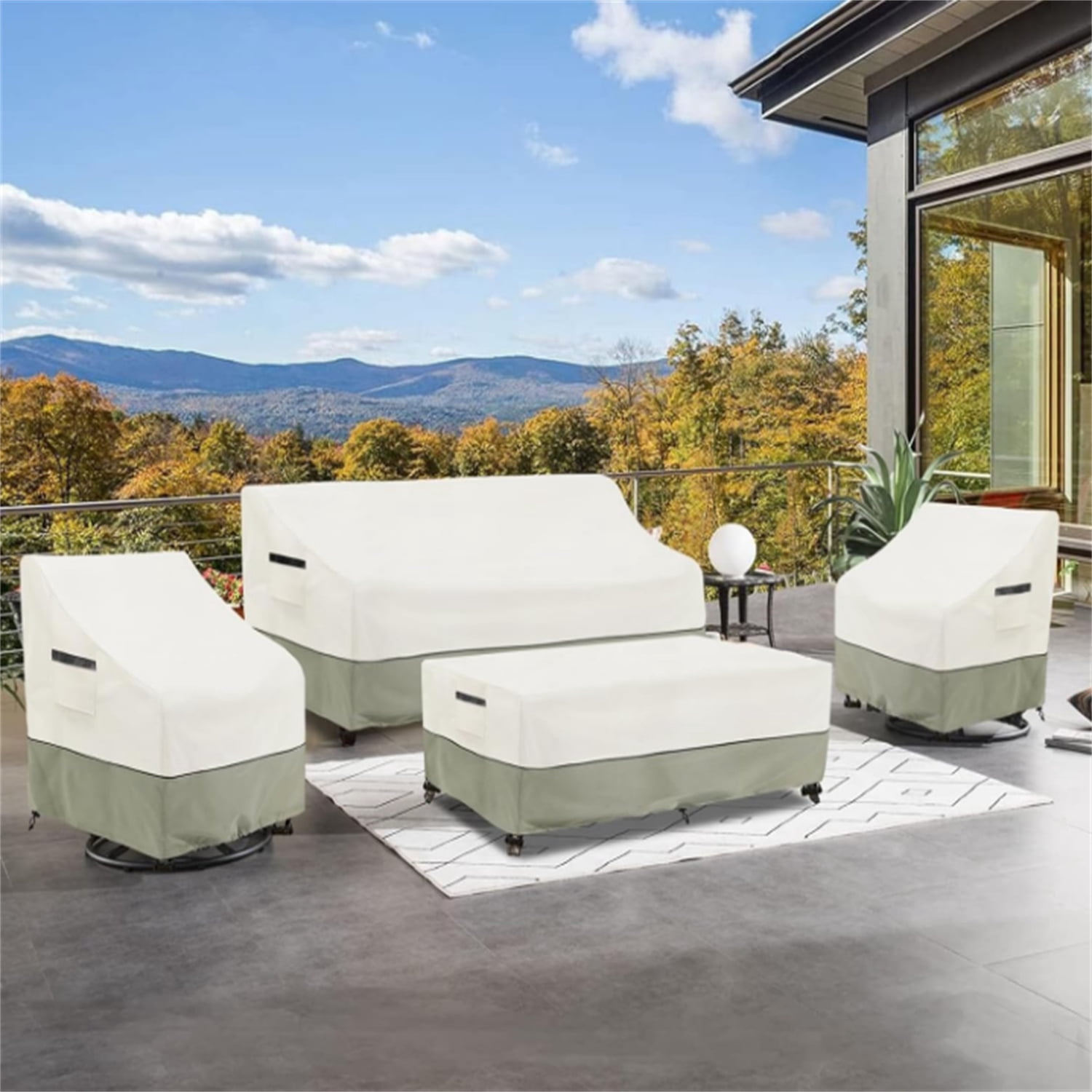 Outdoor Swivel Lounge Chair Cover 2 Pack,100% Waterproof Heavy Duty Outdoor Chair Covers,(33 W x 35 D x 38.5 H inches) Patio Furniture Cover for Swivel Patio Chair,White&Grayish Green