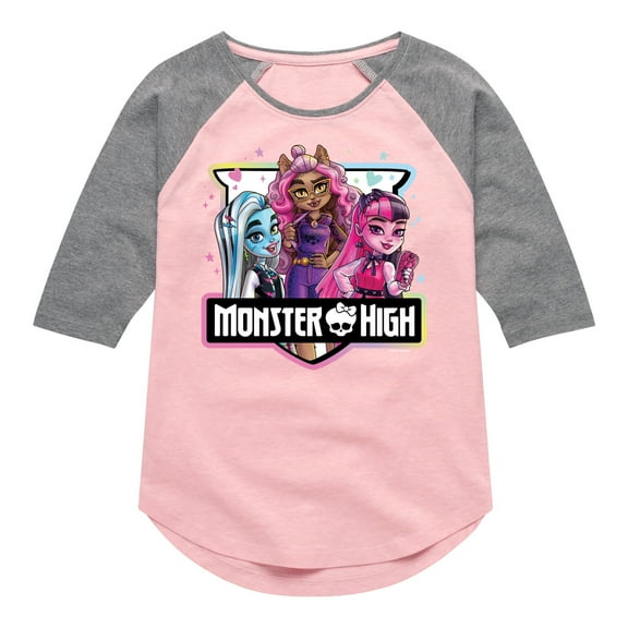 Monster High - Girl Group Crest - Toddler & Youth Girls Raglan Graphic T-Shirt