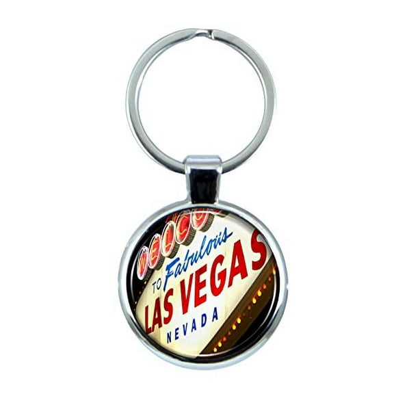 Las Vegas Keychain with Epoxy Dome and Metal Keyring