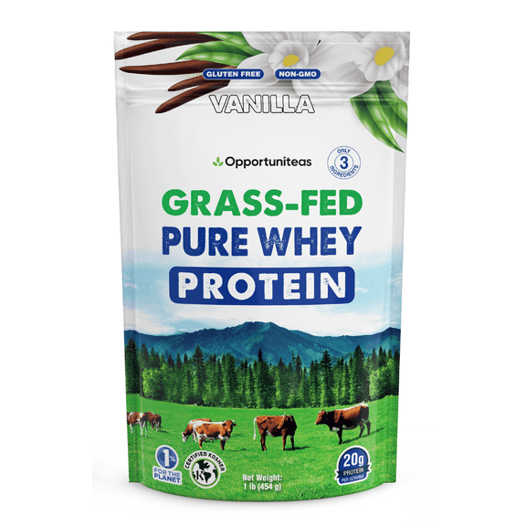 Opportuniteas - Grass Fed Whey Protein Powder Concentrate, Organic Vanilla, 1lb