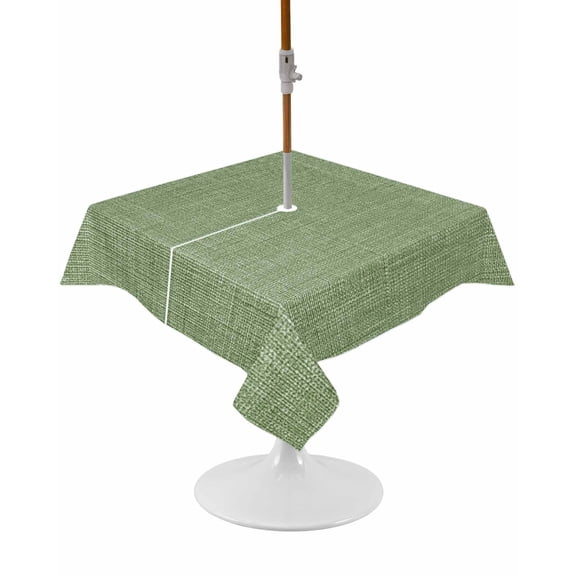 Outdoor Tablecloth with Umbrella Hole and Zipper Sage Green Linen Square Tablecloths 54x54 Inch Waterproof Table Cloths Farmhouse Pure Color Patio Table Cover for Outdoor Tables Picnic BBQS Party