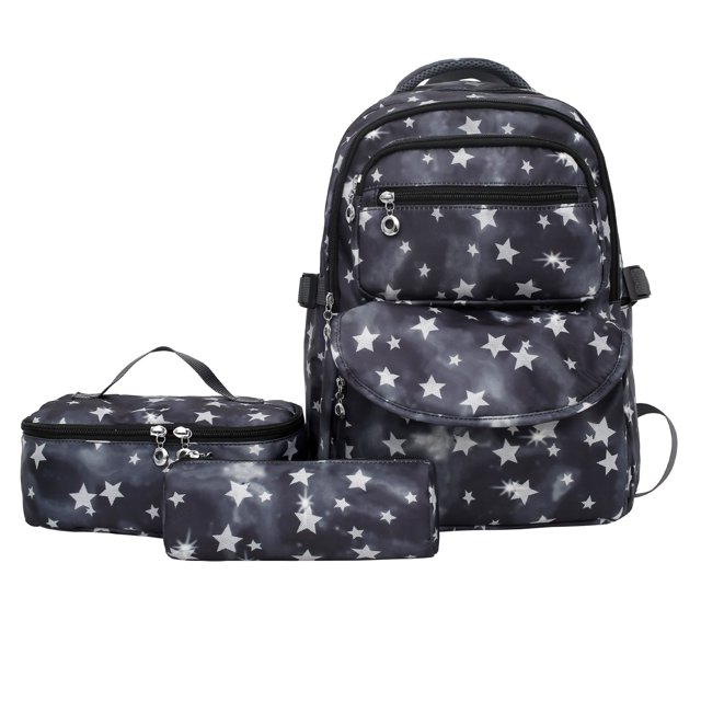 Juego de mochila Black Star con juegos de almuerzo, mochila para niñas adolescentes, mochila escolar con degradado de 3 uds para estudiantes de primaria