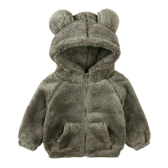 absuyy Girls Winter Coats with Ear Hoodie Cute Warm Faux Fur Zip Up Girls Boys Fleece Jackets Army Green Size 2 Years