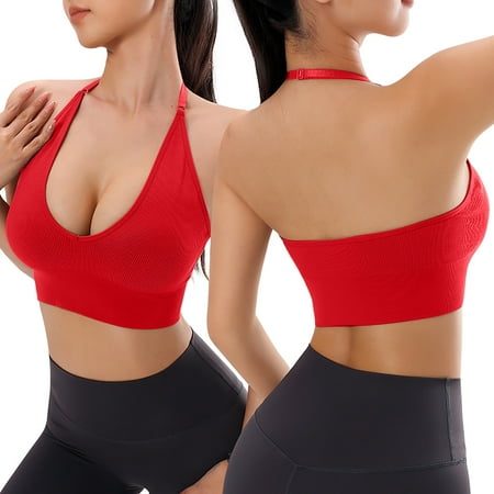 

MIASHUI Women s Hanging Neck Sport Yoga Bra Solid Color Seamless Thin Belt Underwear