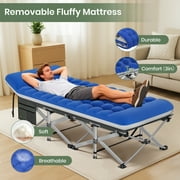 GVDV Folding Camping Cot for Adults with 2 Sided Mattress - 75 x 28 Cot, 1200D Oxford Portable Cot Bed with Carry Bag for Camp Travel Guest, Blue