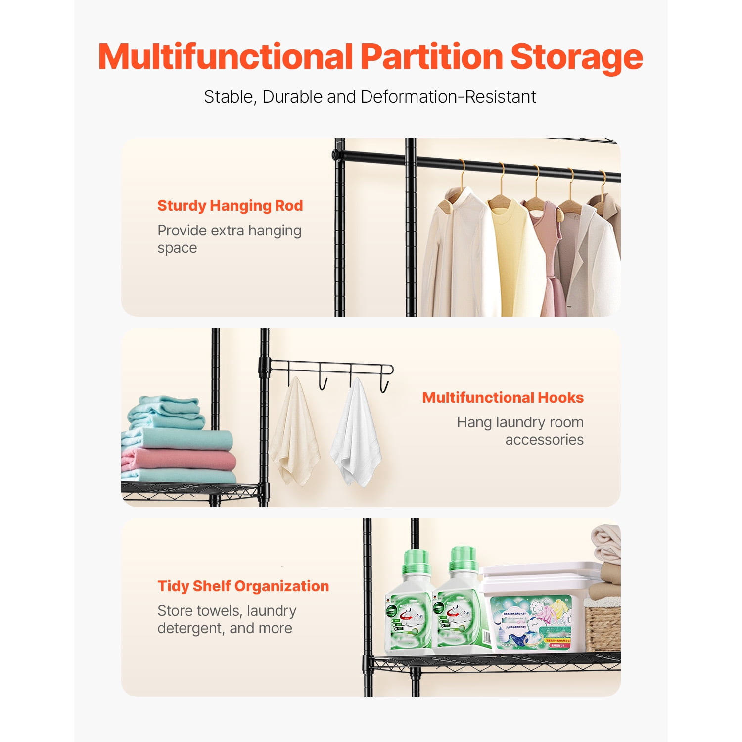 KFFKFF Over Washer and Dryer Storage Rack, 63" Clothes Rack with Adjustable Shelves, 330lb Capacity, Ideal for Laundry Storage & Arrangement, Black