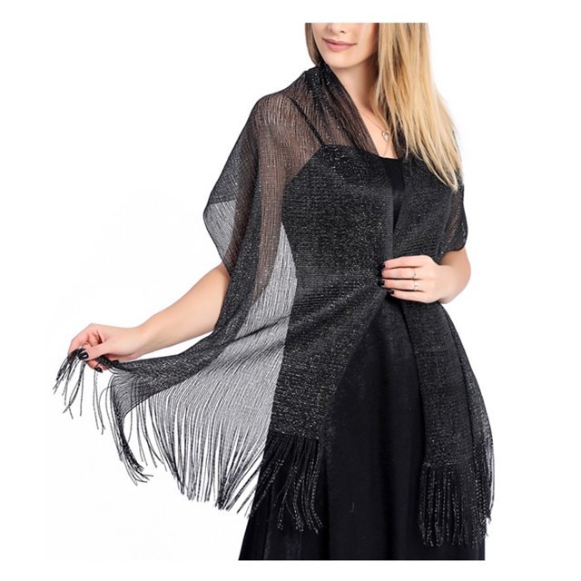 Bufanda brillante de lujo, chal para sombra de protección solar, hilo fino femenino, borla de encaje hueco largo, capas de boda, bufandas Ropa, zapatos y accesorios Miscelánea Negro/Plata Guardurnaity AP015060-11
