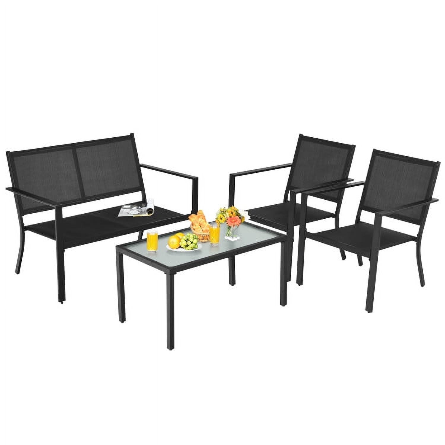 Aimee Lii 4 PCS Patio Furniture Set Sofa with Coffee Table Steel Frame, Outdoor Patio Furniture Sets, Gray Aimee Lii 4 PCS Patio Furniture Set Sofa with Coffee Table Steel Frame, Outdoor Patio Furniture Sets, Gray