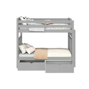 Bedz King Tall Bunk Beds Twin over Twin Mission Style with End Ladder and 2 Under Bed Drawers, Gray