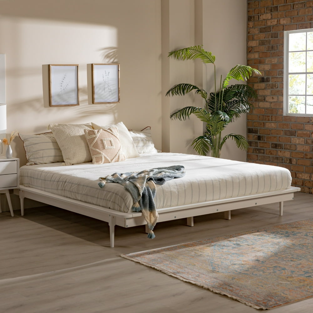 Manor Park Pine Wood Elevated Platform Bed Frame, King, White Walmart