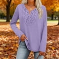 thumbnail image 5 of Lenpel Women's T Shirts Fashion Long Sleeve V Neck Floral Lace Front Solid Color Loose Tunic Tops Soft Casual Tee Blouses(Purple,X-Large), 5 of 7