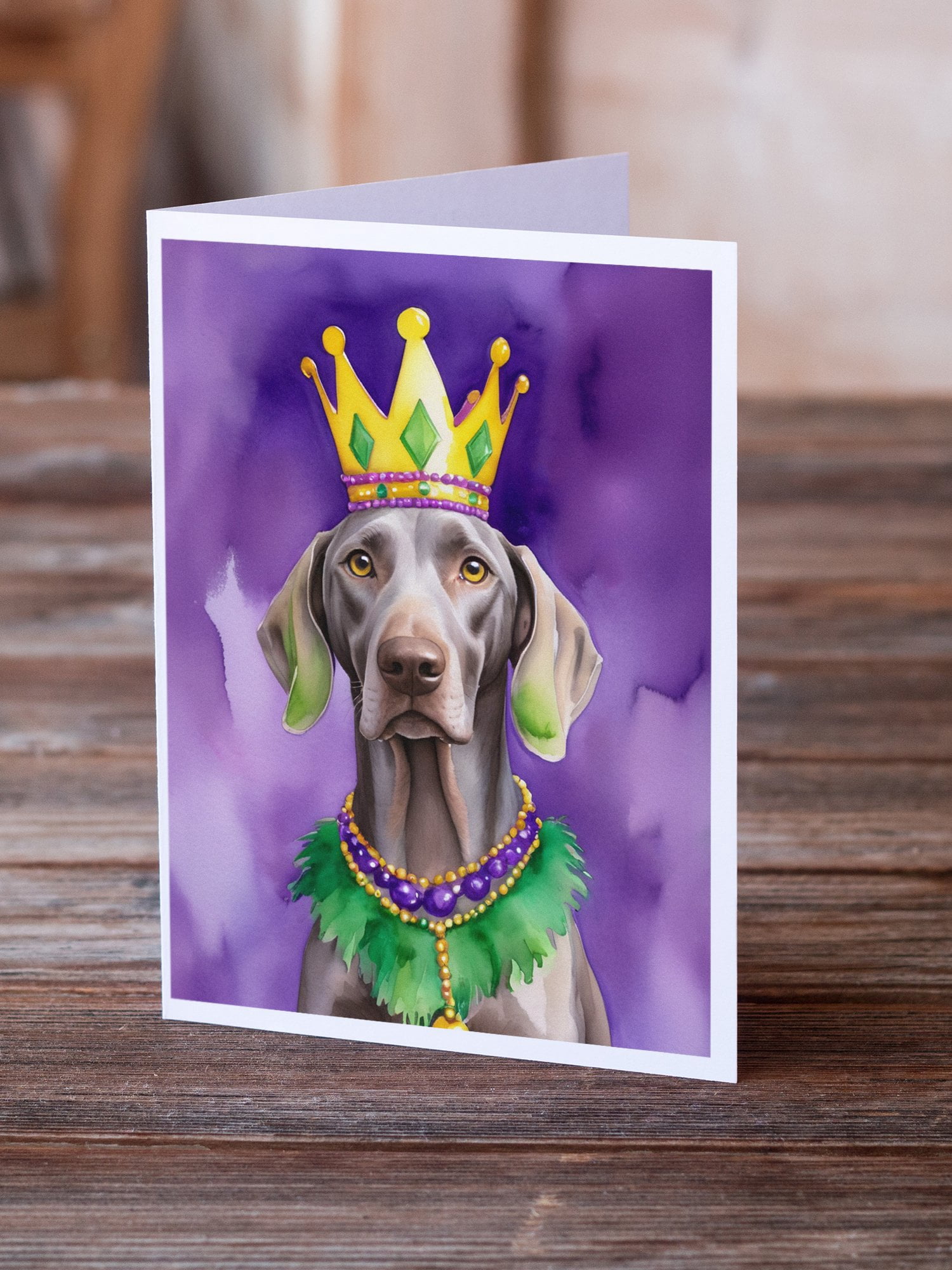 Weimaraner King of Mardi Gras Greeting Cards Pack of 8 7 in x 5 in