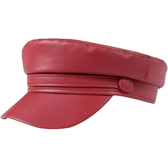 Women PU Leather Flat Top Newsboy Hat Paperboy Hat Sailor Hat Painter Cap