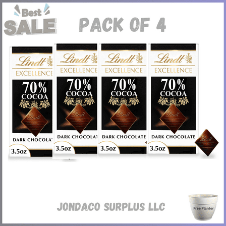 Lindt Excellence, Dark Chocolate, 70% Cocoa, Candy Bar, 3.5 oz, Bar pack of 4