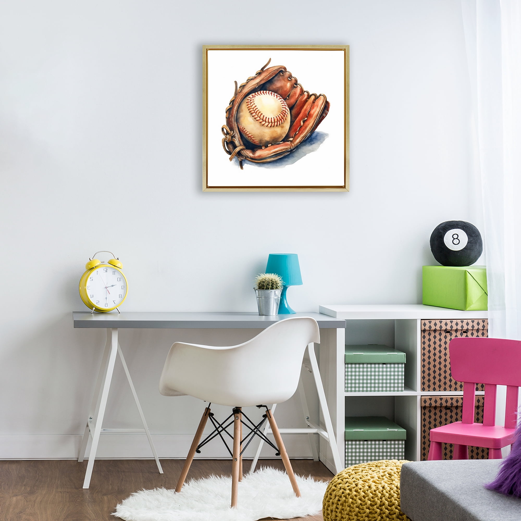 Stupell Industries Glove & Ball in Leather Gold Framed Floater Canvas Wall Art, design by Creative Studio