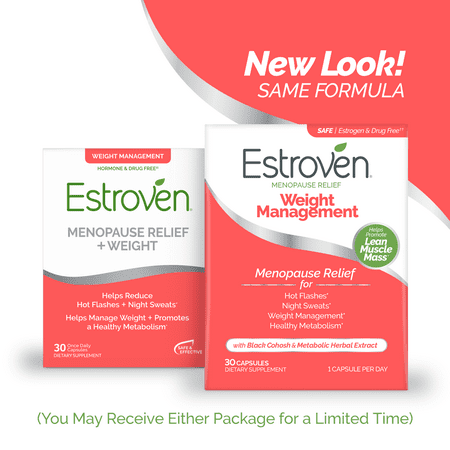 Estroven Menopause Relief + Weight Management, Hormone Free, 30 Ct