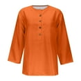 thumbnail image 5 of Htigea Women Henley T-Shirts 3/4 Sleeve V Neck Buttons Tops Casual Tunic Tee Solid Color Loose Pullover Tee Orange,2XL, 5 of 5