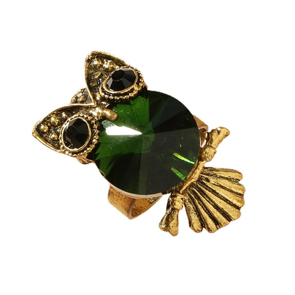 Grandest Birch Decorative Adorable Women Ring Gift Green Owl Rhinestone Ring Jewelry Accessaries Alloy Green