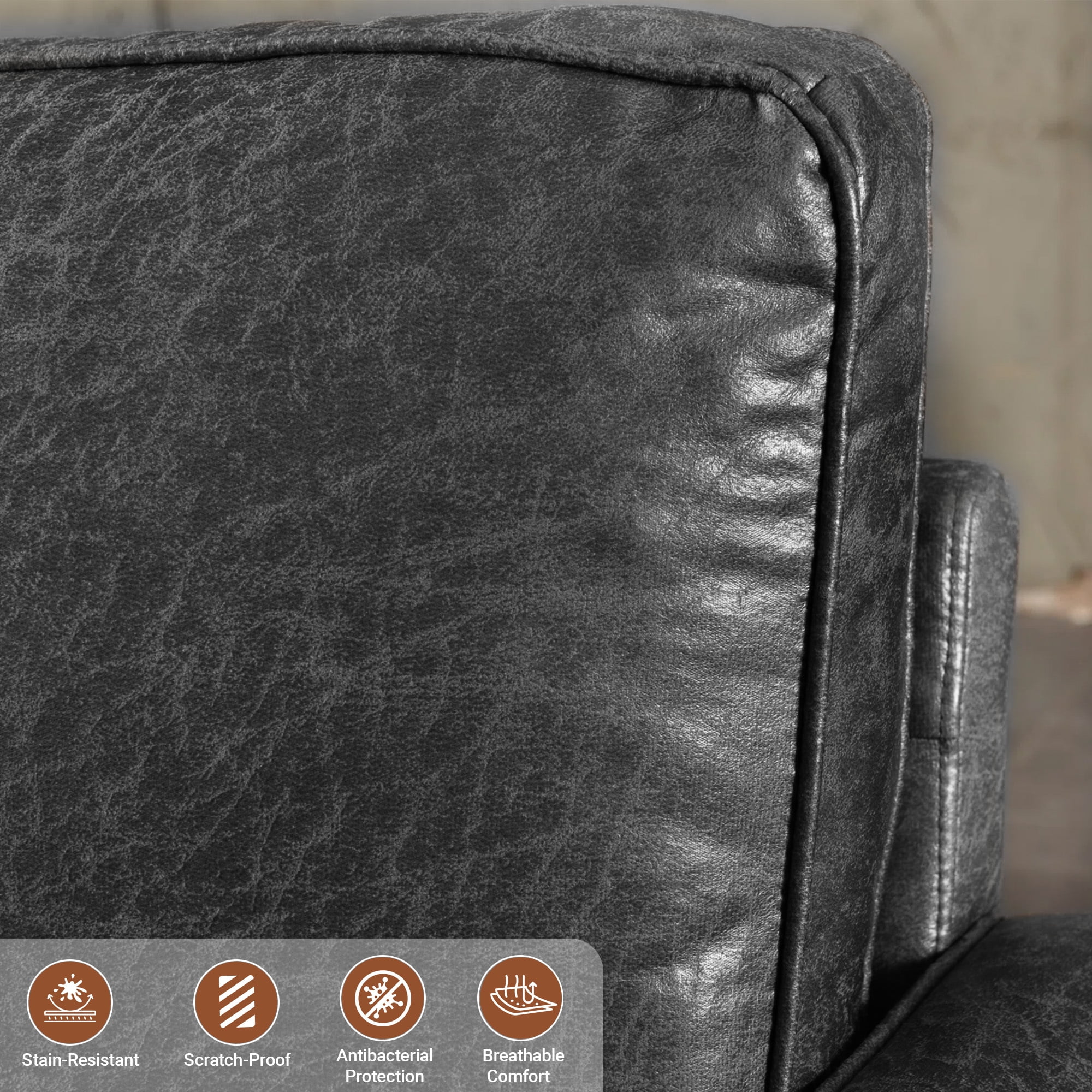 Koby Home 70" Loveseat Sofa with Wood Frame, Mid Century Modern Couch 2 Seater, Faux Leather Love Seat for Small Spaces Charcoal Black