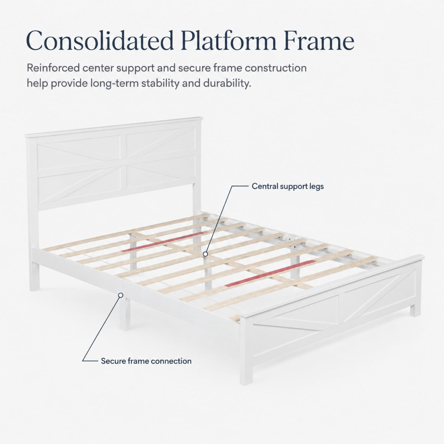 Miniyam Queen Bed with Barn Door Headboard and Footboard, Farmhouse Wood Platform Bed Frame, White
