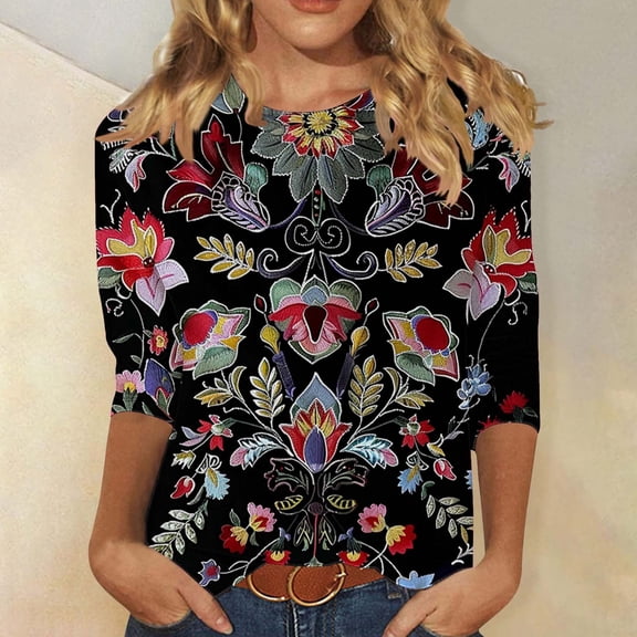 Womens 3/4 Sleeve Tops and Blouses Plus Size Summer Blouse Plus Women Womens Tops Dressy Casual Plus Size Tee Shirts for Women