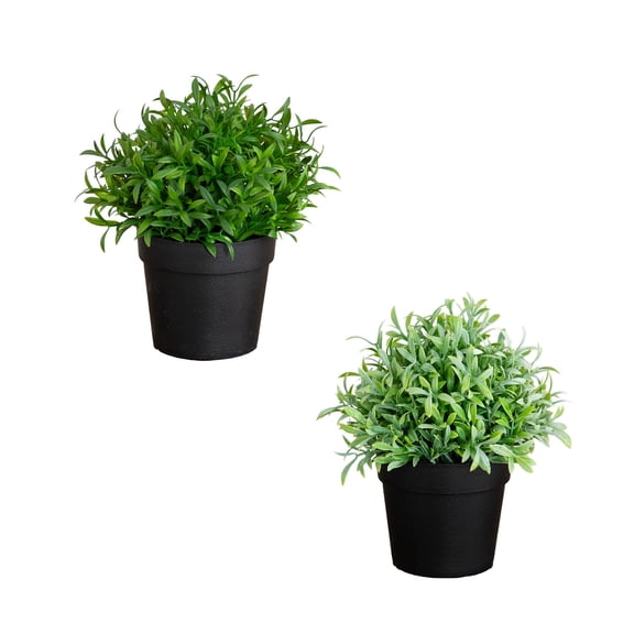 6in. Artificial Grass Plant in Black Pot - Set of 2