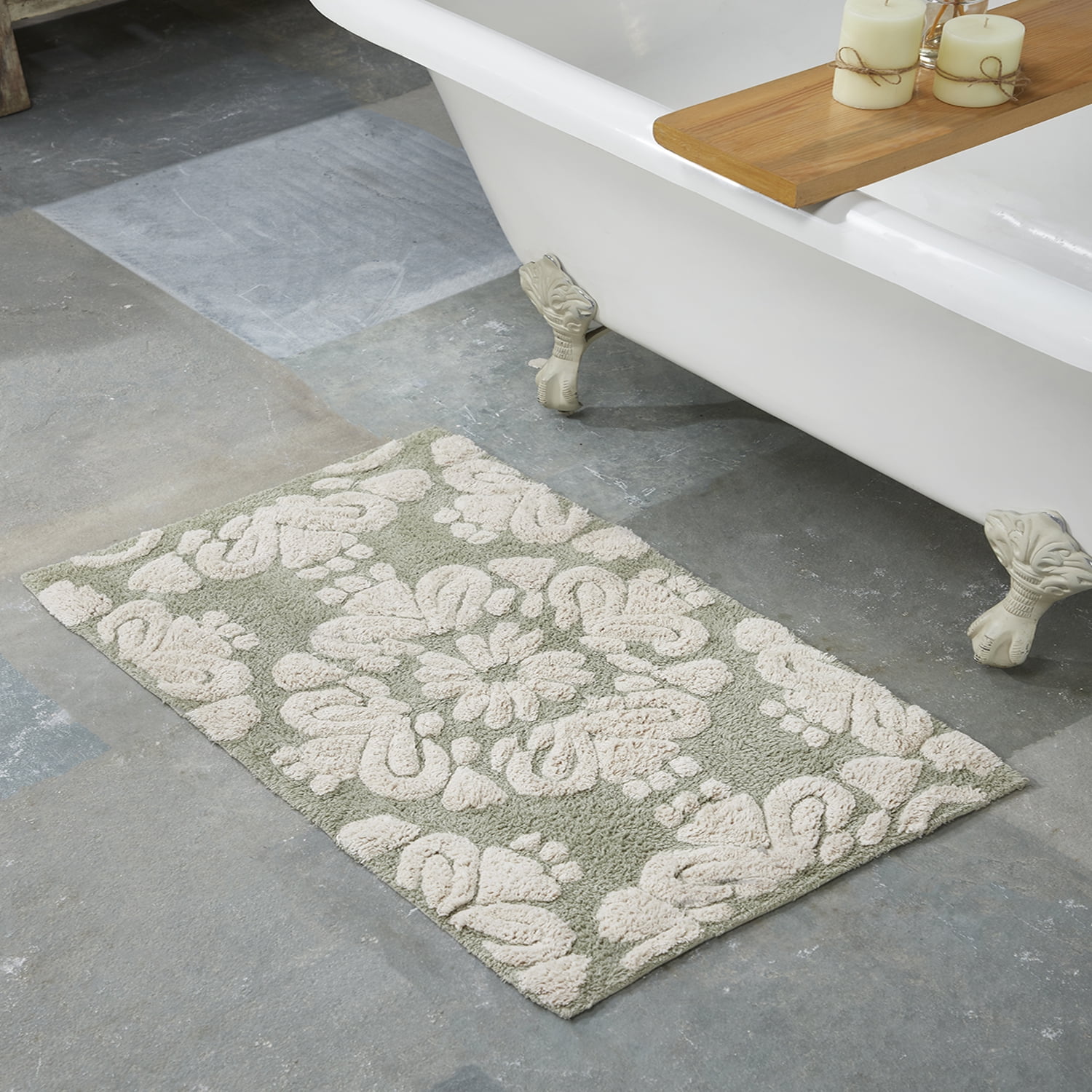 Better Trends 2 Piece Bathroom Rug Set 100% Cotton Extra Soft Tufted Bath Rug Water Absorbent Non-Slip Bath Mat Machine Washable (Sage) Medallion Collection
