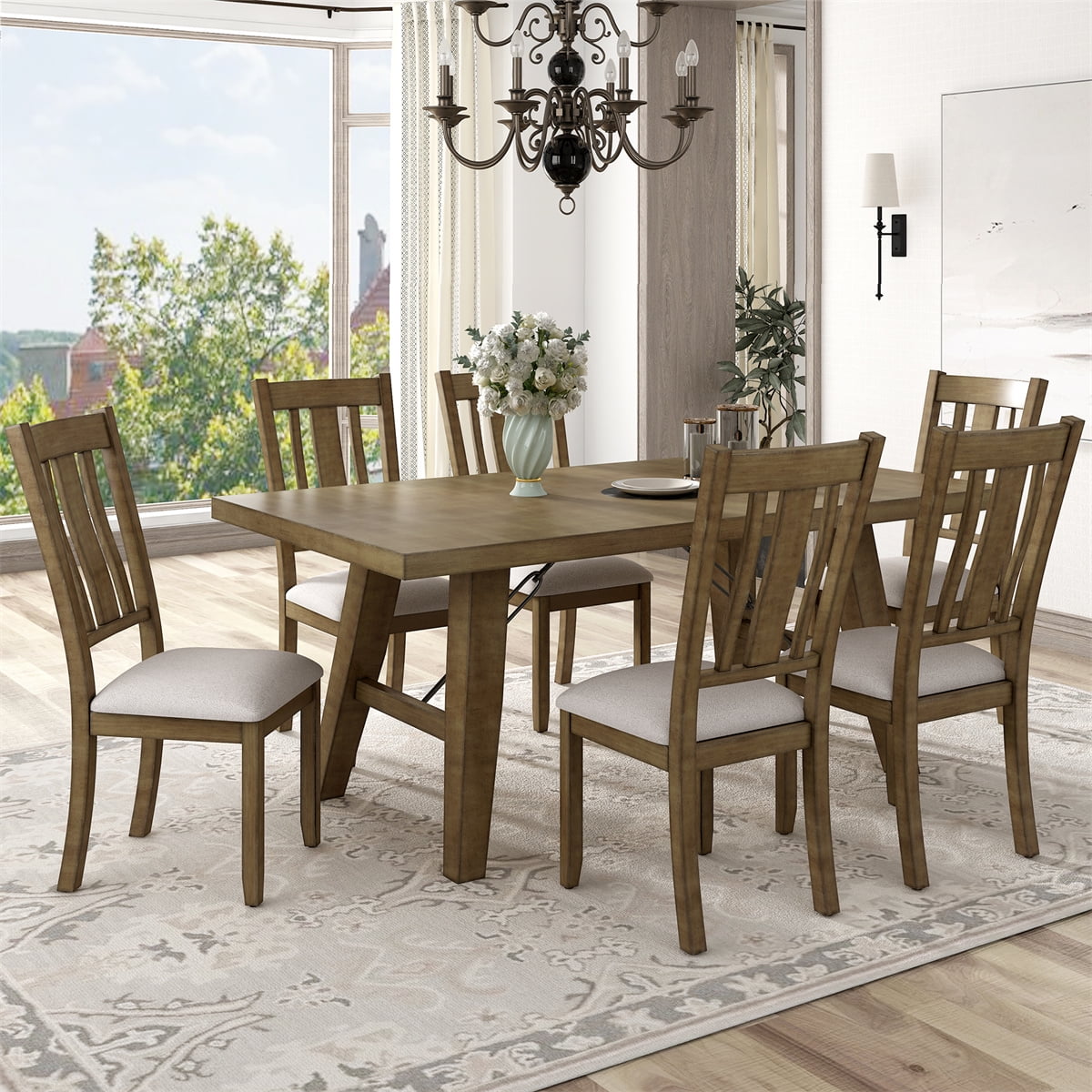 ARCTICSCORPION 7Piece Dining Room Set, Rectangular Table with Chain