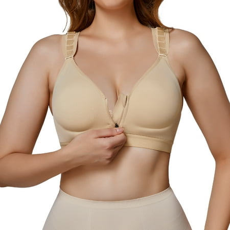 

Irisnaya Post Surgical Bra for Women Front Closure Zip Hooks Sports Support Bras Racerback Support Wirefree with Adjustable Straps(Beige XX-Large)