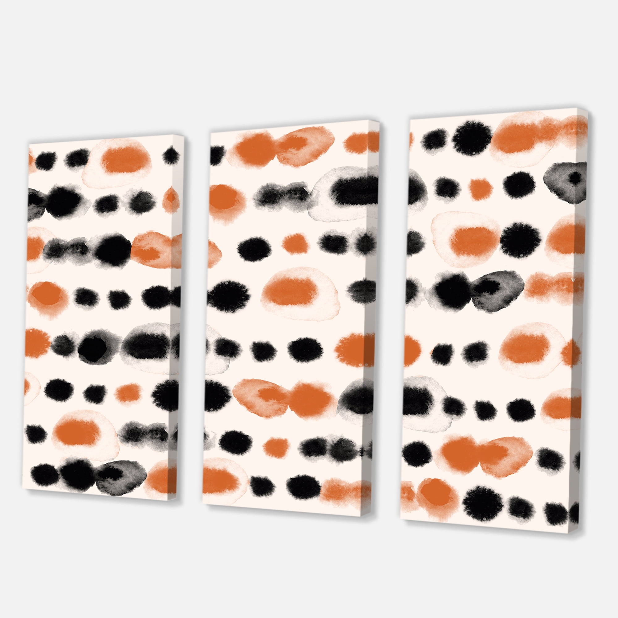 Designart ' Orange and Black Polka Dots ' Modern Canvas Wall Art Print