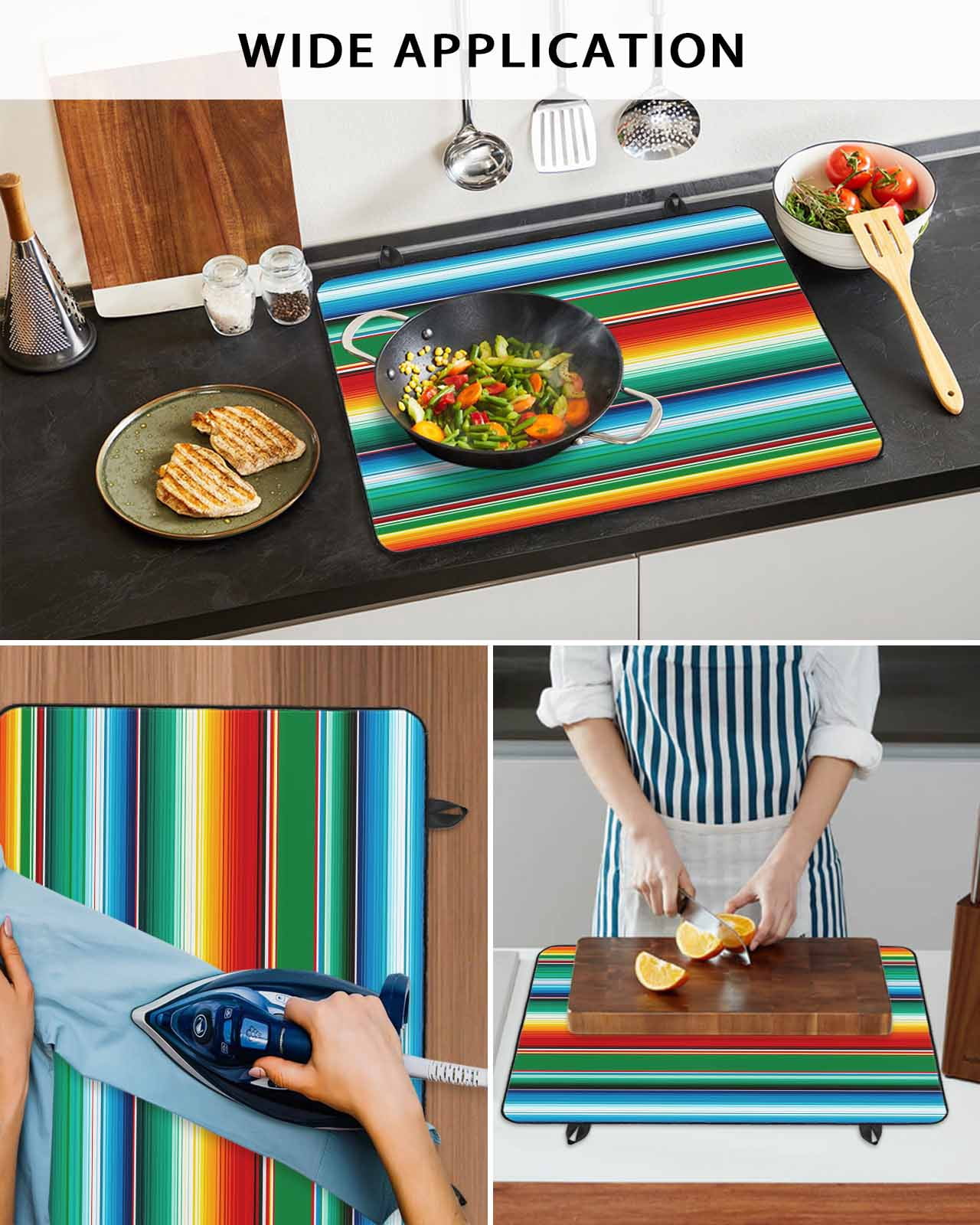 Large Induction Cooktop Protector Mat Mexican Stripes Stove Top Covers for Electric Stove, Colorful Striped Mexican Fiesta Theme Decorative Stove Burner Cover Mats, Glass Top Stove Cover