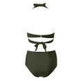 thumbnail image 5 of Women's V Neck Padded High Waisted Bikini Set - Front Full Coverage Ruched Two Piece Swimsuit - Adjustable Straps Bathing Suit, 5 of 5