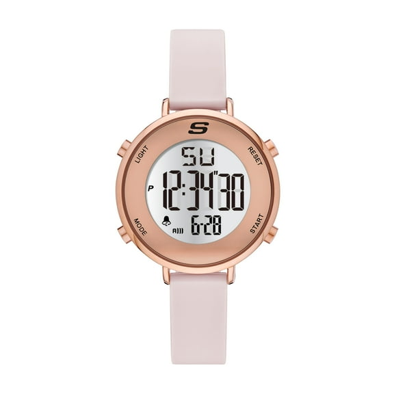 Skechers Magnolia 40MM Digital Chronograph Watch with Silicone Strap and Metal Case, Blush and Rose Gold Tone