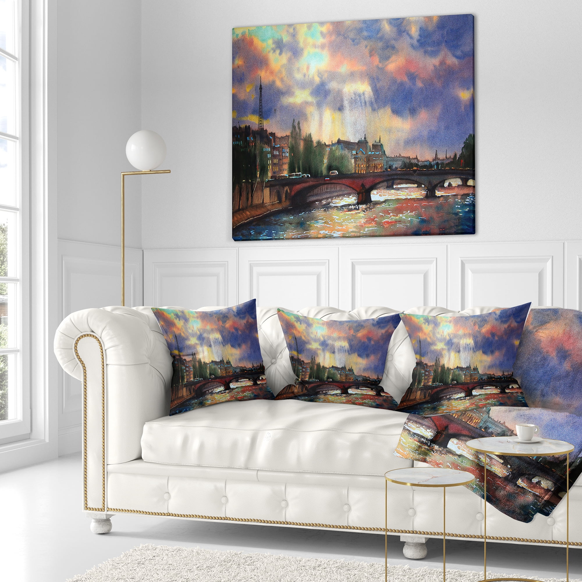 Designart Fabulous Paris City Watercolor - Photography Throw Pillow - 16x16