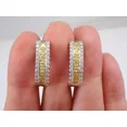 thumbnail image 2 of 3Ct Cushion Cut Simulated Yellow Citrine & Diamond Three Row Wedding Huggie Women's Earrings 14k White Gold Plated 925 Silver, 2 of 3