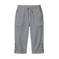 thumbnail image 5 of Cotton Capri Pants for Women Ihhxva Drawstring with Pockets Elastic Waist Button Detail Summer Casual Side Slit Trousers S-2XL, 5 of 8